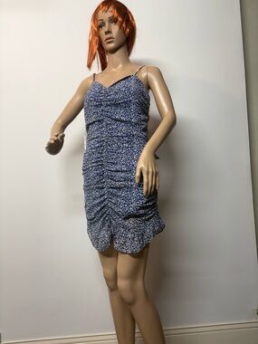 Lulu's Blue Floral Ruched Slip Mini Dress